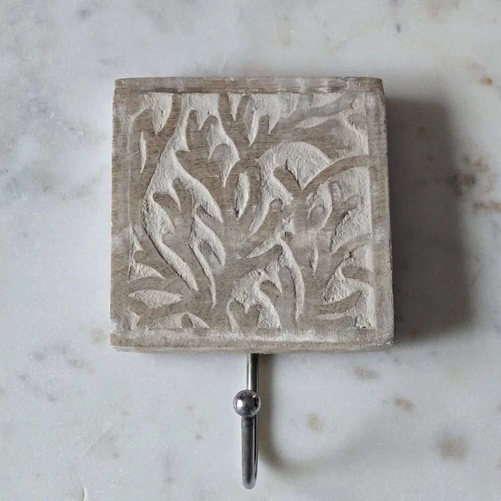 Handmade in India wood block with hook